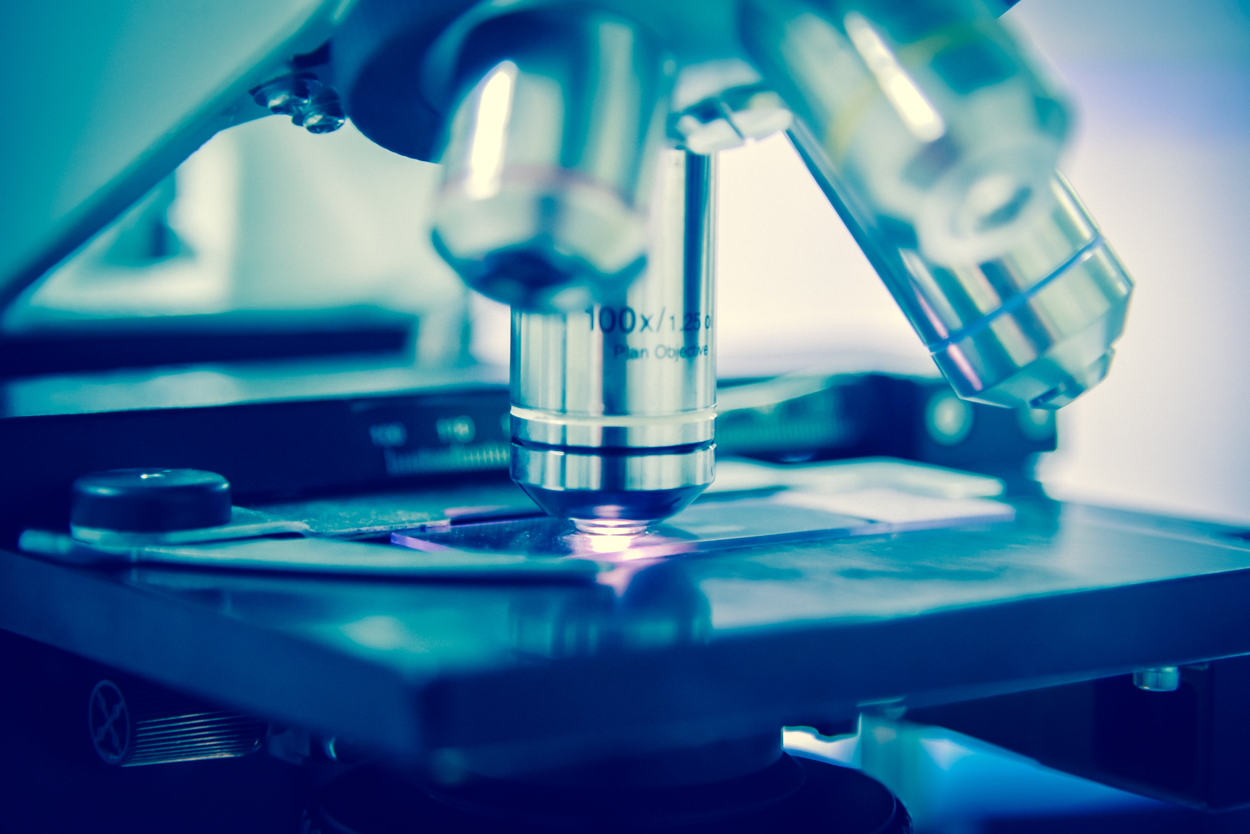 Close up microscope in laboratory.